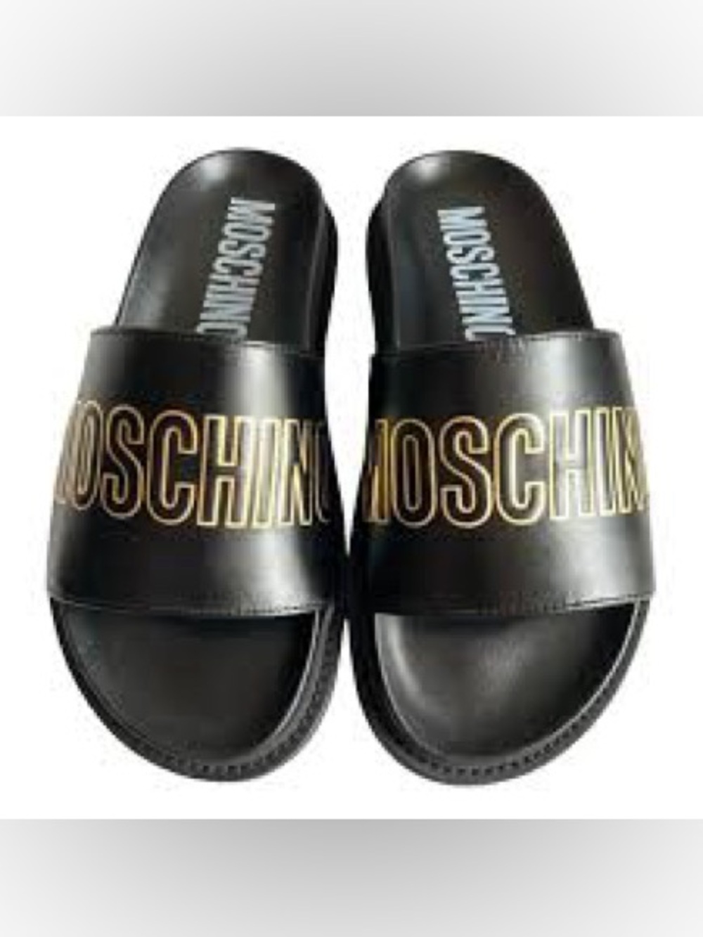 Moschino Black and Gold Slides